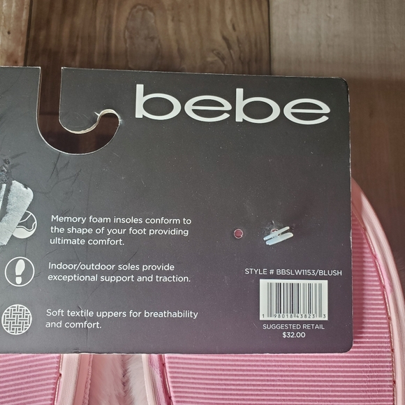 NWT Bebe Pink Fuzzy Women's Memory Foam Slippers Large Size 9 - Picture 15 of 16